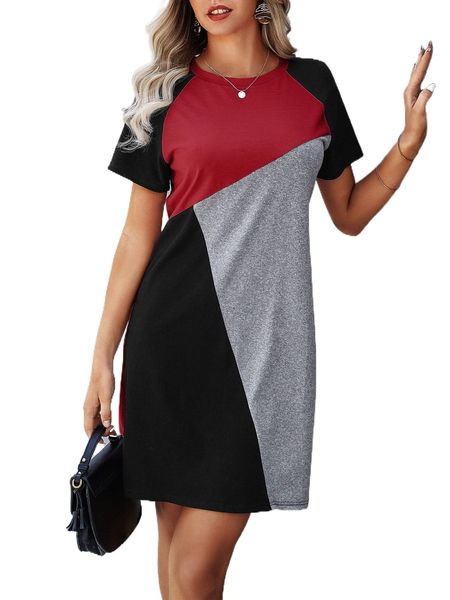 

colorblock raglan sleeve tee dress 87rn#, Black;gray