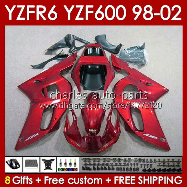 Yamaha için Fairings Kit 600 CC YZF-600 YZF R6 R 6 98-02 Vücut 145No.154 YZF600 600cc Cowling YZF-R6 1999 2000 2001 2002 YZFR6 98 99 00 01 02 OEM beden çalışması Glossy Blk Blk