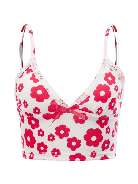 

x hanna dames floral print lace trim bow front cami i3zu#, White