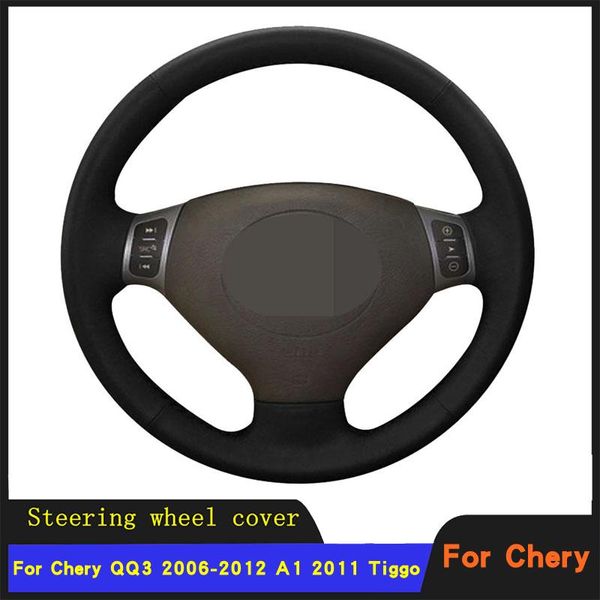 Coberturas de volante para acessórios de carro, capa de couro genuíno para Chery QQ3 2006-2012 A1 2011 Tiggo 2007 2008-2010Steering