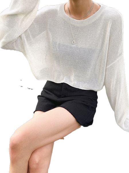 

dazy solid drop shoulder crop sweater 42ra#, White;black