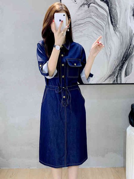 

casual dresses european light luxury big brand export foreign trade original order boutique discount early autumn tencel jeans splicing shir, Black;gray