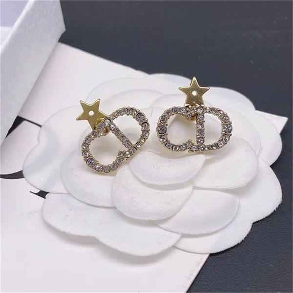 

2022 20% off designer d 925 silver needle diamond inlaid letter star earrings simple fashion temperament design sense of female jewelry, Golden