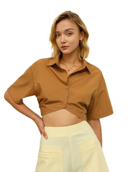 

solid drop shoulder crop blouse a1is#, White