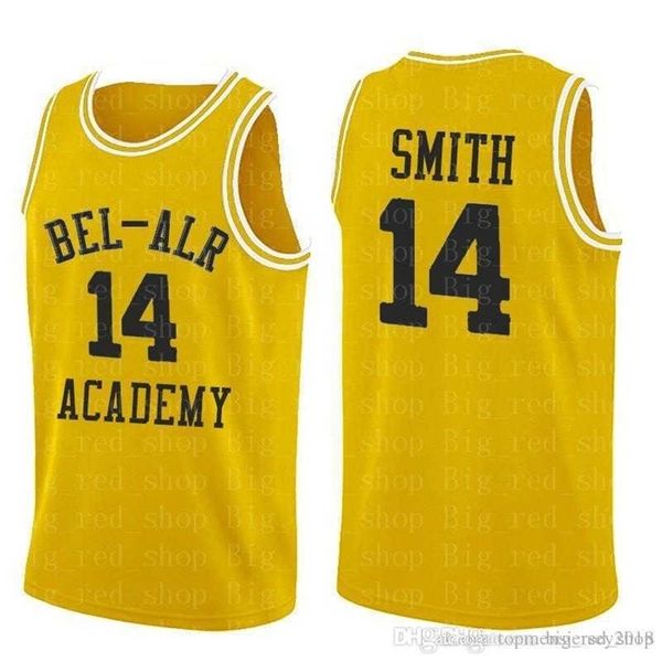 Sjzl98 Uomo # 14 WILL SMITH BEL-AIR Academy Jersey # 25 CARLTON BANKS 100% cucita maglie da basket giallo di alta qualità 2020