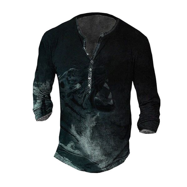 

men's henley shirt tee t shirt 3d print graphic tiger plus size henley daily sports button-down print long sleeve casual vintage class, White;black