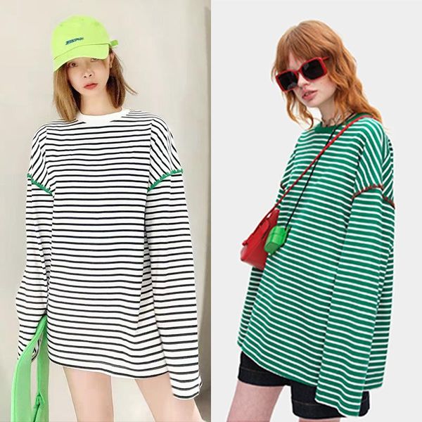 T-shirt feminina Mangas cheias de tamanho grande OAF preguiçoso Casual Loose Tees Spring outono Hip Hop Grande pulvestuladores de senhora Tops Green Colorwomen's