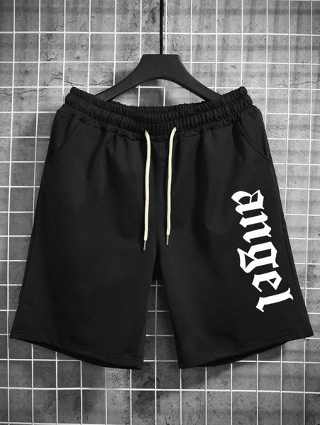 

men letter graphic drawstring waist shorts 88jf#, White;black