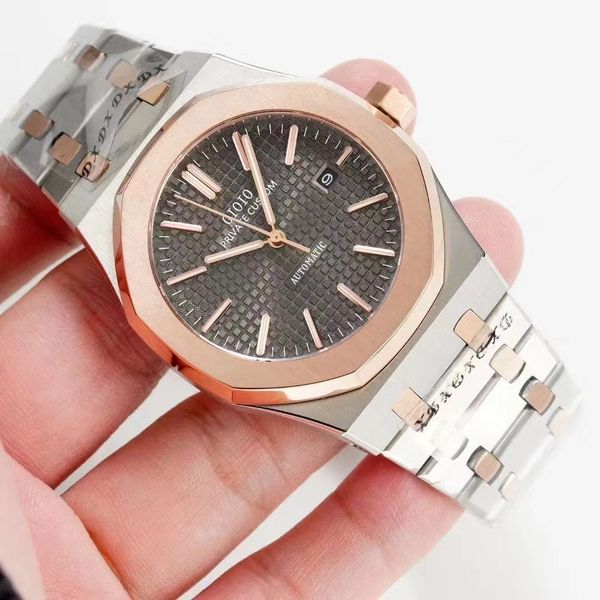 

mens automatic mechanical watch black blue grey rose gold, Slivery;brown
