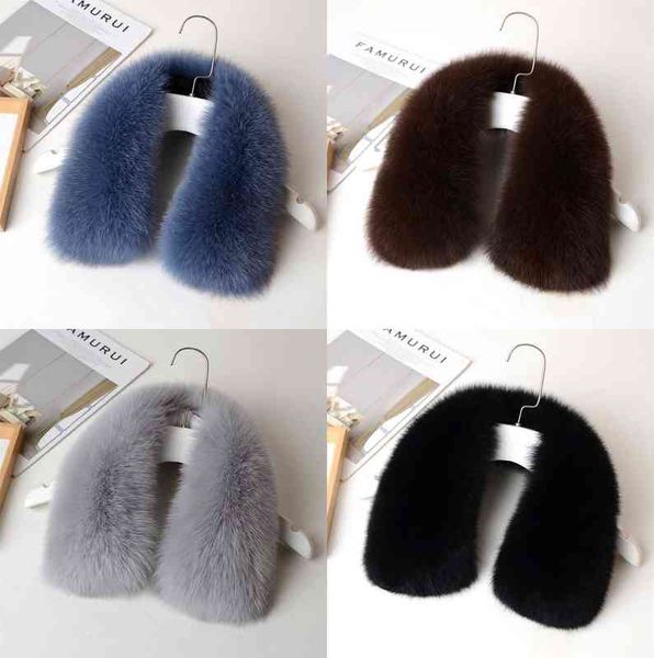 

jkp women's % real fox scarf genuine leather collar winter clothing accessories natural fox square collar scarf warm shawl t220802, Blue;gray