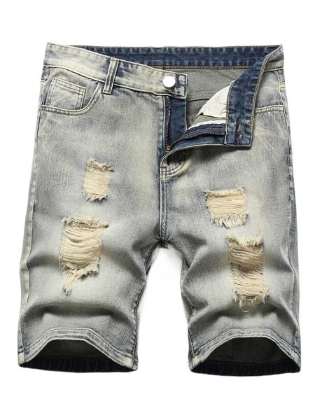 

men ripped detail slant pocket denim shorts q2t5#, White;black
