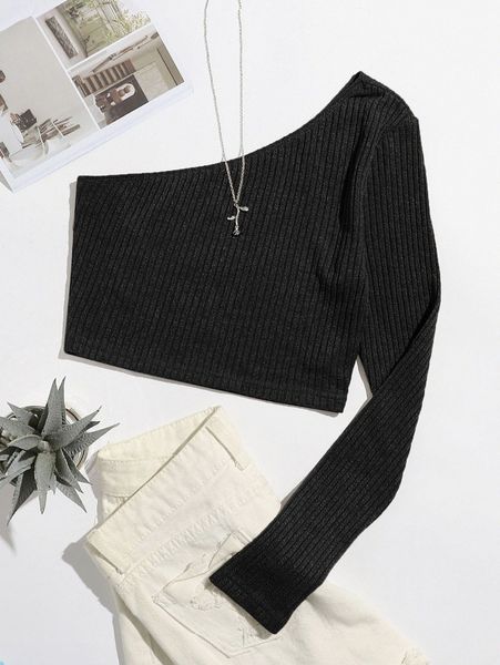 

ribbed one-shoulder crop 59ka#, White