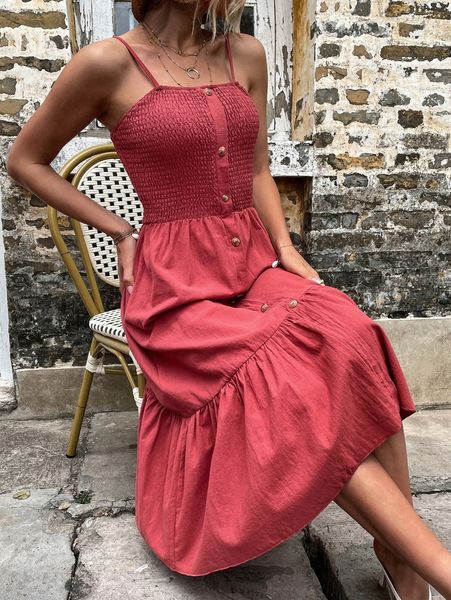 

shirred button front cami dress u9bo#, Black;gray