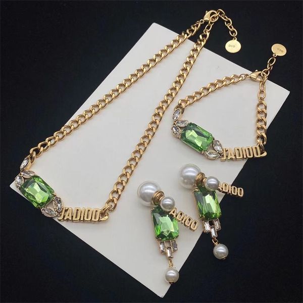 

70% off clearance sale green crystal wheat ear necklace bracelet pearl earrings female, Black