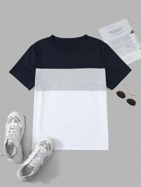 

men color block round neck tee y6xy#, White;black