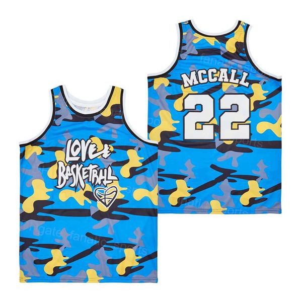 Homem filme amor e basquete filme quincy mccall jersey 22 camo 2000 todas as cores costuradas cor azul hip hop respirável hiphop para os fãs de esporte hiphop de algodão puro