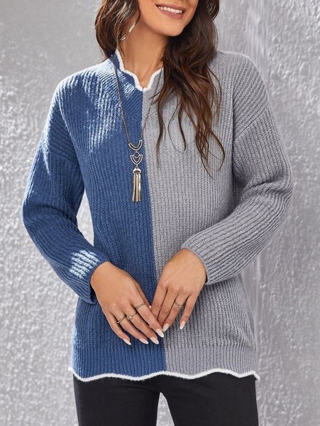 

emery rose two tone drop shoulder scallop trim sweater x1g1#, White;black