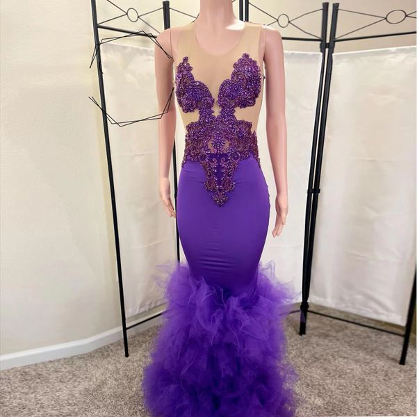 Новые платья Purple Romaid Prom 2022 для чернокожих девчонка Ctistal Sexy Teed Африканские платья выпускные вечеринки вечернее платье