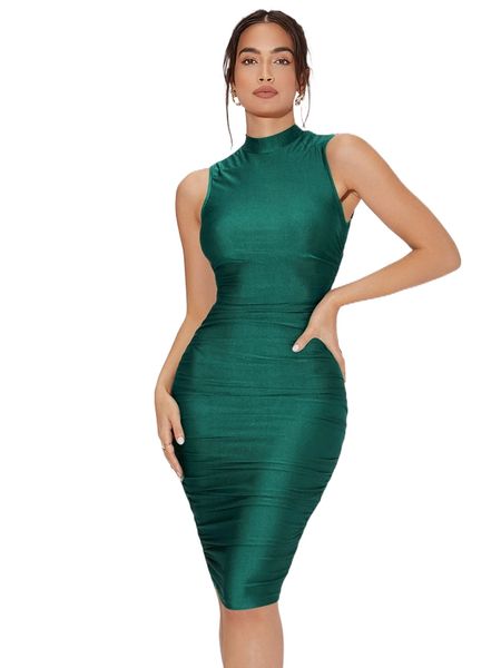 

mock neck ruched side bodycon dress x9oj#, Black;gray