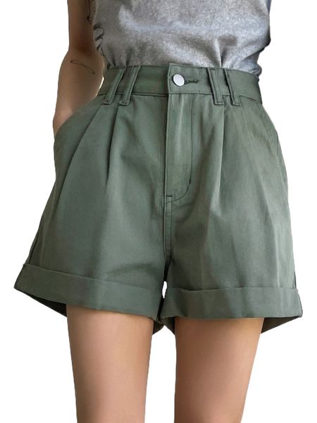 

dazy roll up hem fold pleated denim shorts d1z1#, White;black