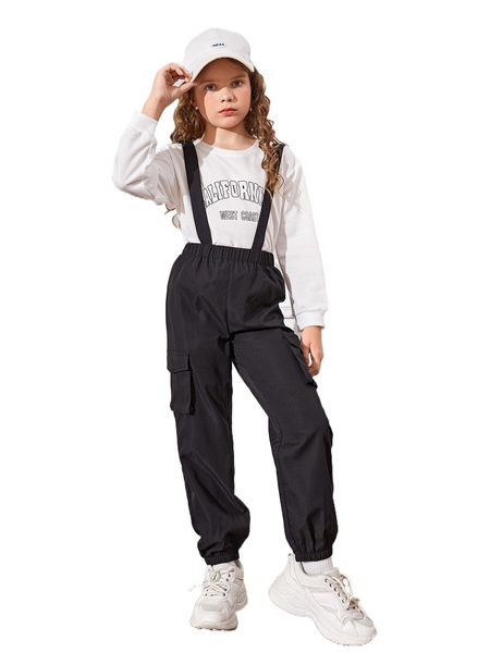 

girls flap pocket side overall jumpsuit without pullover 00gd#, White;black