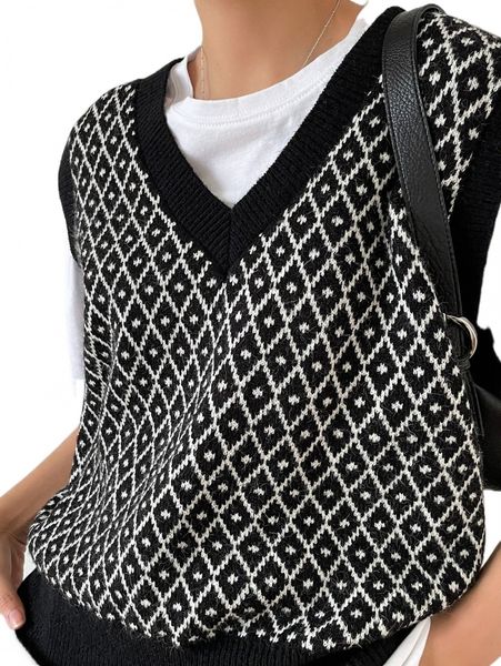 

dazy geo pattern sweater vest without tee h5nr#, White;black