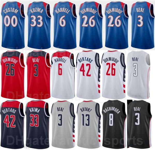 

printed 75th anniversary basketball davis bertans jersey 42 bradley beal 3 spencer dinwiddie 26 montrezl harrell 6 kyle kuzma 33 caldwell-po, Black;red