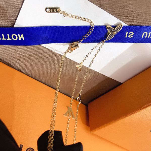 

luxury fashion women designer letter pendants necklace choker chain crystal 18k gold plated stainless steel necklaces statement wedding jewe, Silver