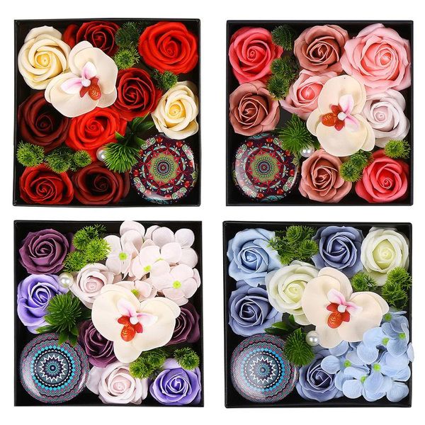 Fiori decorativi Ghirlande Sapone rosa romantico Fiore artificiale Candela profumata San Valentino Decorazione di nozze Regalo Cera di soia naturale