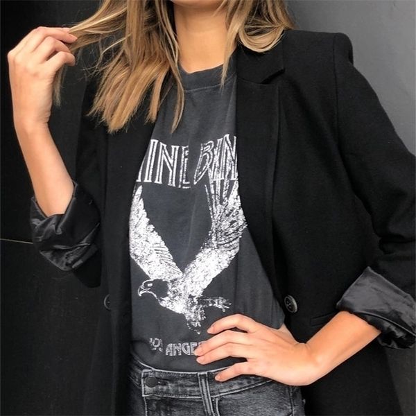 

eagle-print t-shirt women summer clothing cotton vintage boho tshirt tees femme rock n roll fashion t-shirts 220407, White