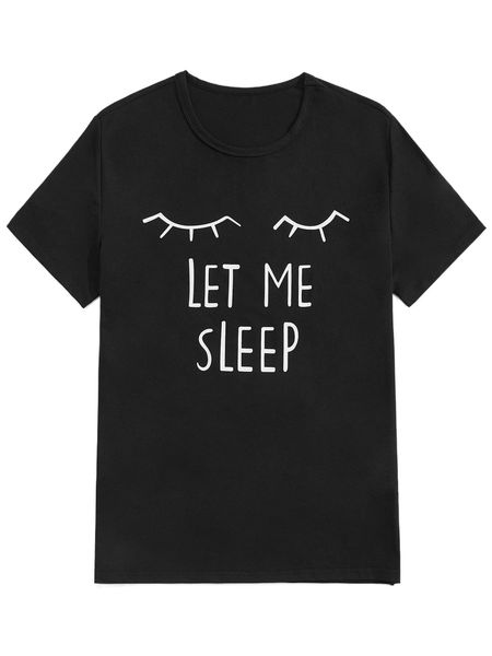 

men eyelash & slogan graphic pajama tee 39mp#, Black;brown