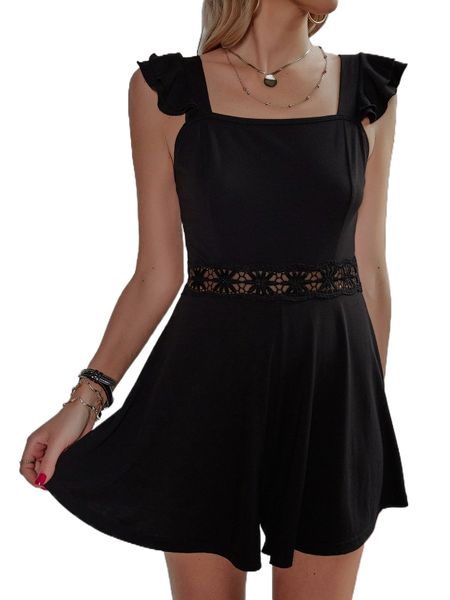 

guipure lace insert layered ruffle trim romper v4mx#, Black;white
