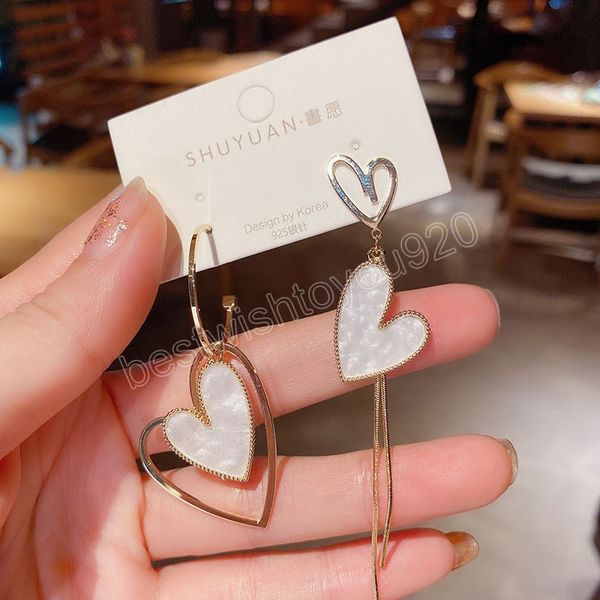 

asymmetric hollow love long tassel earrings korean temperament ins trend dangle earrings exquisite women jewelry earrring, Silver