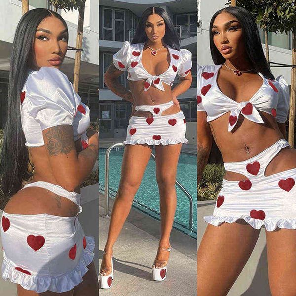 

m2043 women's fashion print love two piece set, White;black