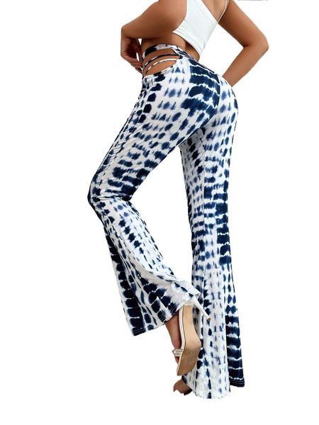 

tie dye cut out side flare leg pants j5rq#, Black;white