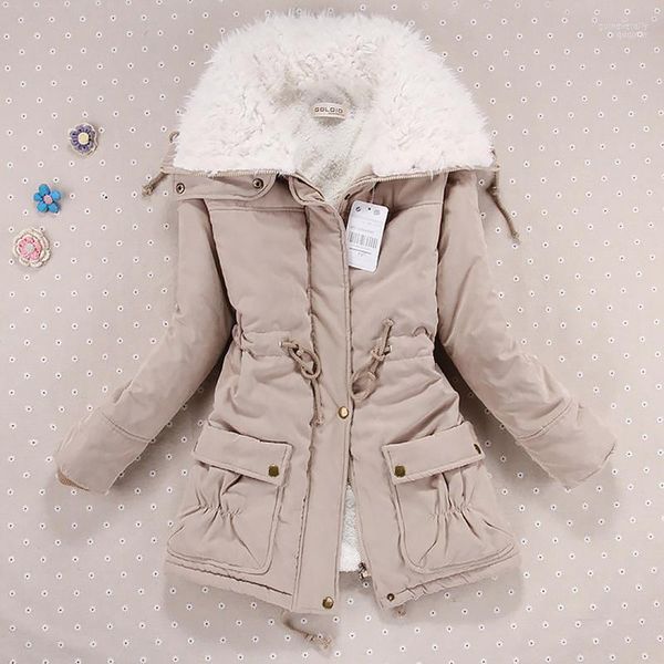 Jaqueta de inverno feminina de parkas feminina espessa capuz casaco comprido e magro de cabelo de gola de gola de gola de algodão casacos guin22