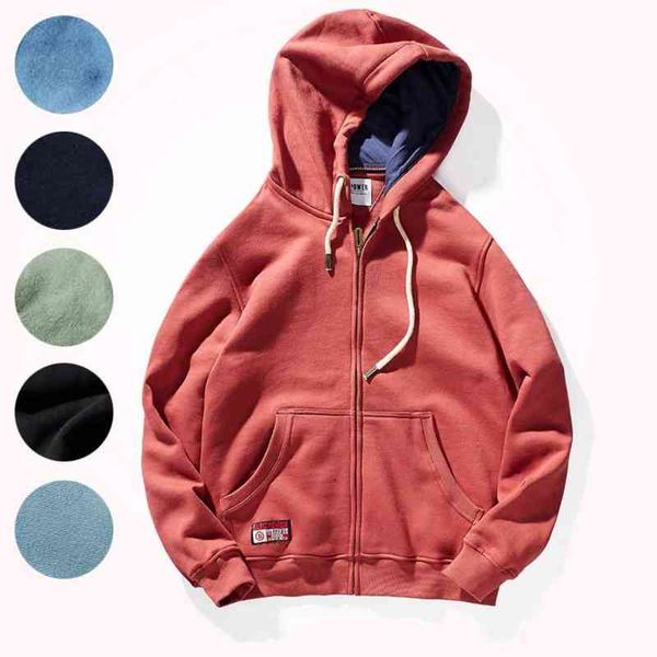 

new men 's sweater fashion trendy handsome zipper coat thickened fleece autumn and winter sports hoodie y220702, Black