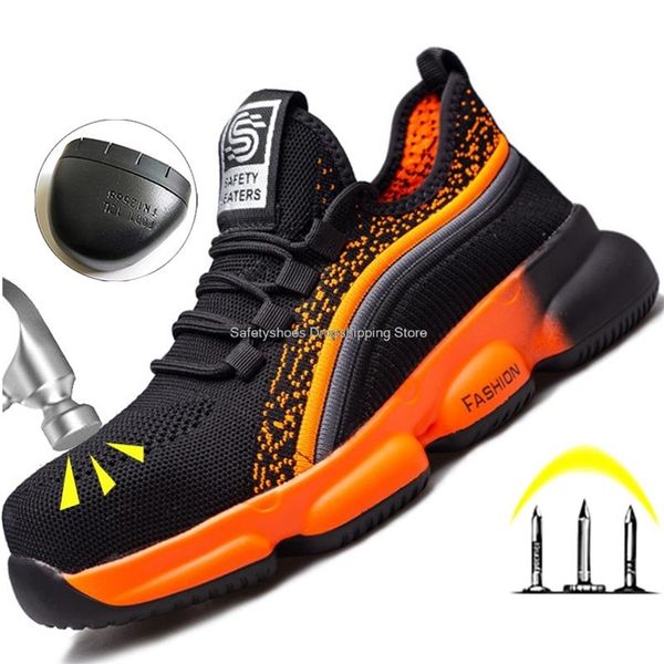 

boots mens safety shoes men steel toe work sneakers puncture proof ing male breathable protective 220913, Black