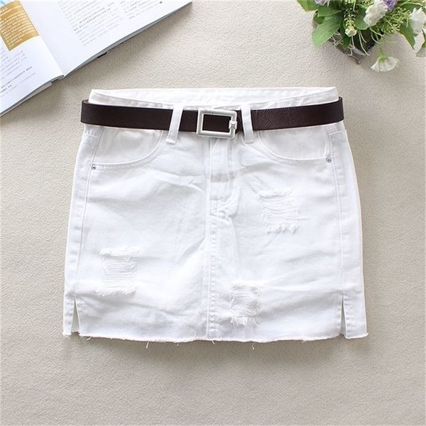 2020 gonne jeans bianche estive gonne a tubino scarne elastiche da donna foro 100 cotone sopra il ginocchio mini pantaloncini gonne di jeans 617 T200701