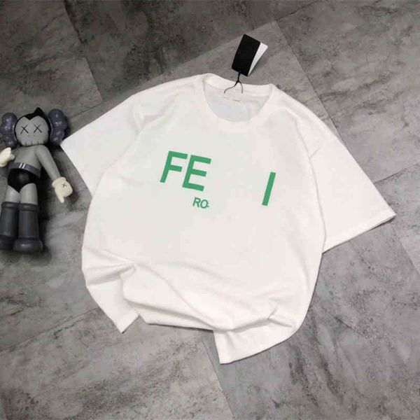 

factory direct sales 50% off 22 spring summer new fashion fd men's and women's same couple's cotton round neck letter t-shirt, White
