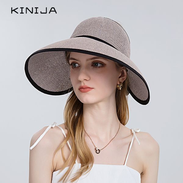

women summer large brim straw hat floppy visor wide sun cap bowknot foldable beach uv protection oversized 220707, Blue;gray