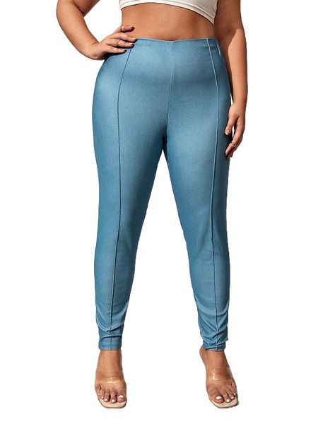 

plus high waist stitching skinny pants r70b#, Black