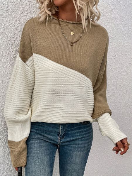 

colorblock pattern drop shoulder sweater z8ls#, White;black
