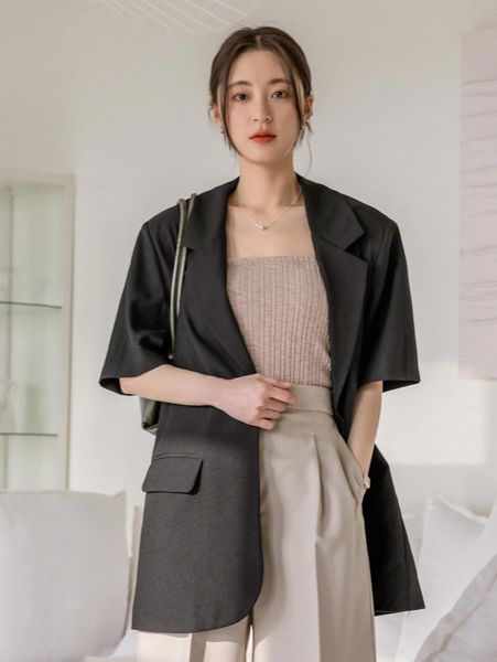 

dazy-less flap pocket single breasted blazer d7cl#, White