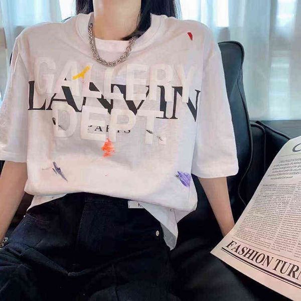 

designer t shirts men sweatshirts hoodies galeryes deptts ouyang nana joint color splash letter short sleeve high street loose couple t-shir, White;black
