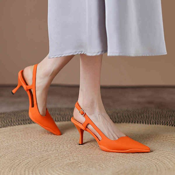 

sandals pointed thin heel baotou back empty sandals summer simple korean casual high-heeled 7bl6, Black