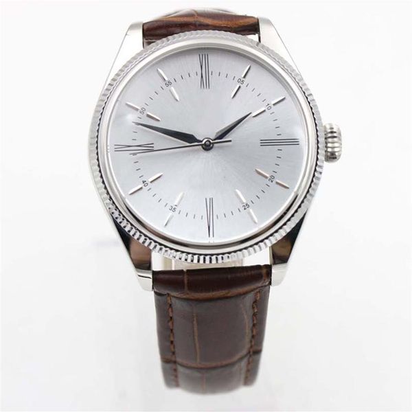 

cellini 50509 mechanical leather mens silver watch watch brown strap series automatic mechaincal silver dial men watches male wris289p, Slivery;brown