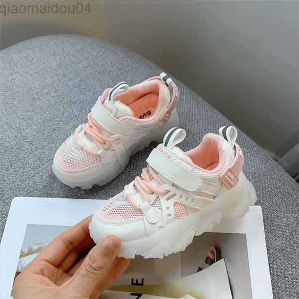 

2021 new children shoes mesh breathable girls boys sneaker outdoor kids tennis anti-slip toddler baby shoes 21-25 l220812, Black;red