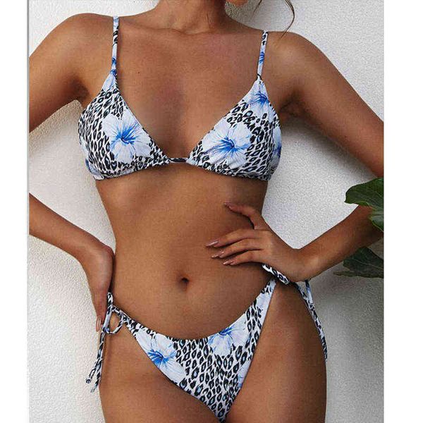 

printed style cordon split bikini, White;black