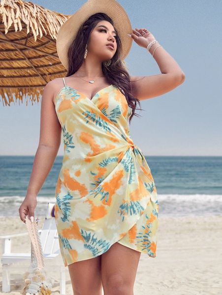 

plus tie dye knot side wrap dress 16w6#, Black